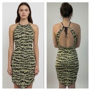 Paloma Wool Knit Bodycon Dress Olive Black XS Indie Party Festival Tribal Tattoo